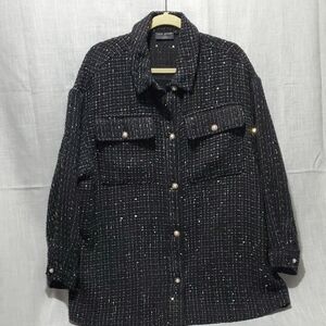 Lane Bryant Black Tweed Shacket with Metallic Thread